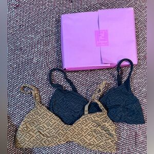 Fendi x SKIMS Black and Tan Logo Bathing Suit tops